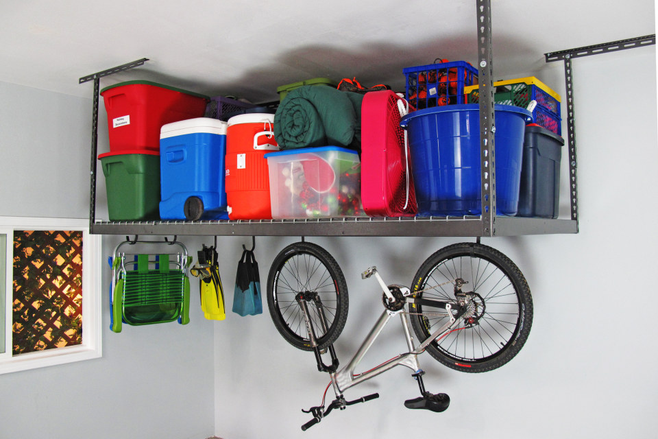 Overhead Garage Storage Rack, How To Build Hanging Garage Shelves From 2 215 4 Sockets