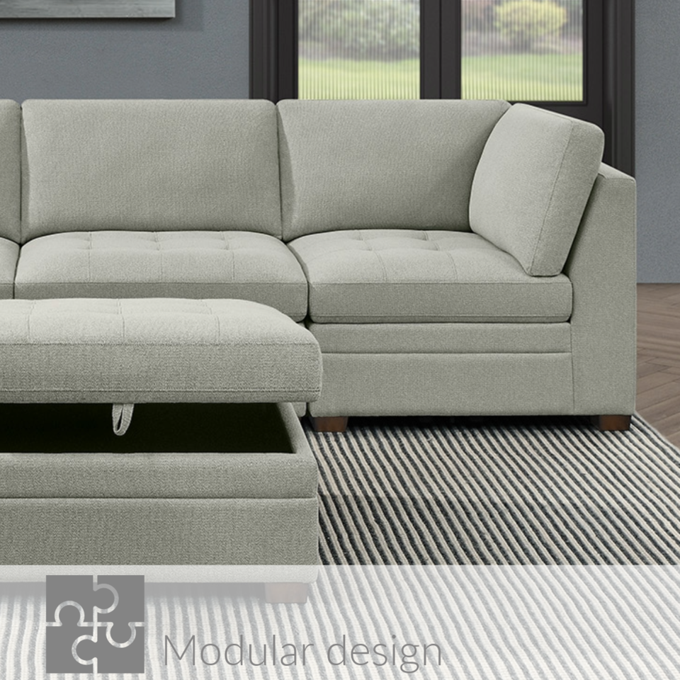 Thomasville Tisdale Boucle Modular Sectional w Storage Ottoman ...