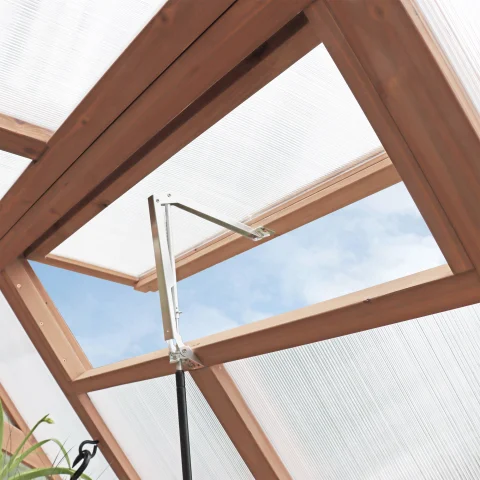 Heat sensitive, automatic roof vent opener maintains temperature and humidity.