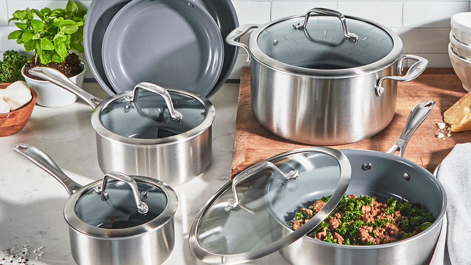 thumbnail video image 2 of ZWILLING Spirit 3-ply 10-inch Stainless Steel Ceramic Nonstick Fry Pan, 2 of 3