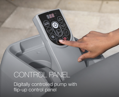 Digitally controlled pump with flip-up control panel.