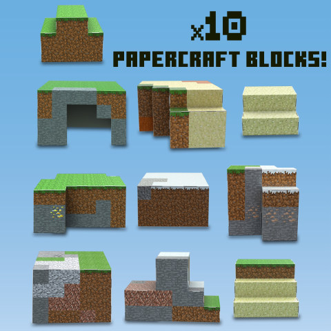 Origami Minecraft grass block texture and template