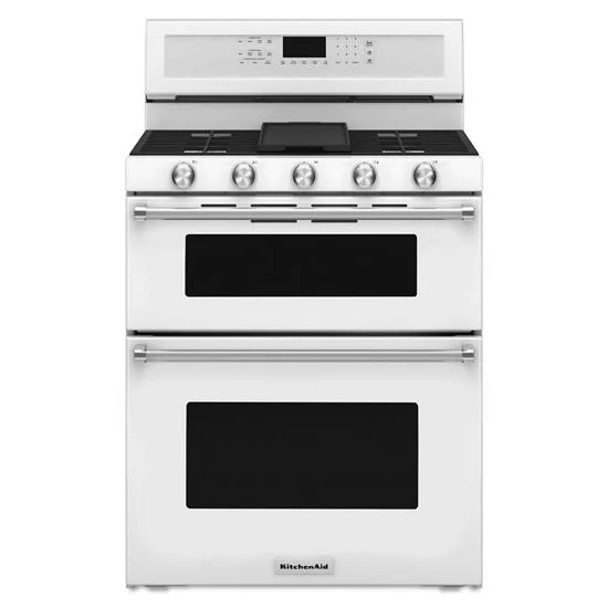 KitchenAid 30 White Freestanding Gas Double Oven Range Stewart s TV Appliance