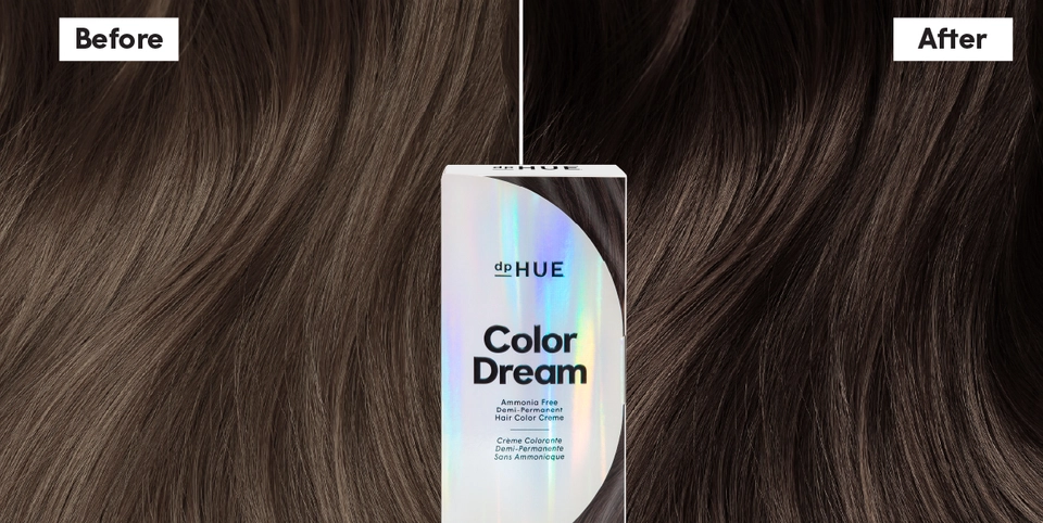 Color Dream demi-permanent hair color Before &amp; After in shade Dark Brown | dpHUE