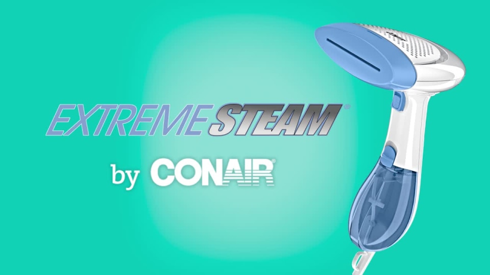 thumbnail video image 6 of Conair Handheld Garment Steamer for Clothes, ExtremeSteam 1200W, Portable Handheld Design, White/Blue, 6 of 6