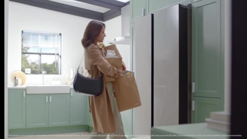 thumbnail video image 6 of Samsung Bespoke Counter Depth 23 cu. ft. Smart Side-by-Side Refrigerator with Beverage Center in White Glass RS23CB7600QL, 6 of 9