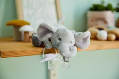 Philips Avent Ultra Soft Snuggle Pacifier Holder with Detachable Pacifier,  Elephant, 0-6M, SCF348/03 