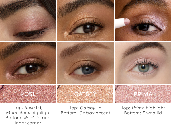 Model showing Rose, Gatsby, Prima shades