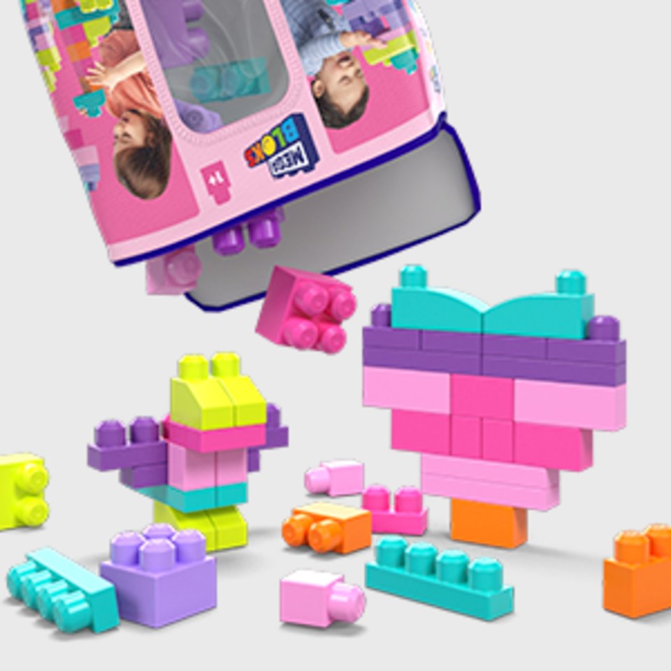 Mega Bloks Pink Toy Building Blocks Set with Storage, 80 Pieces