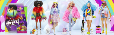 Barbie Extra Doll #5 in Long-Fringe Denim Jacket with Pet Puppy