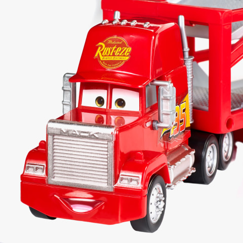 Disney Pixar Cars Launching Mack Transporter Truck Playset Red Dinoco Transporter Stores 15 Cars Walmart
