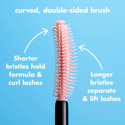 An image explaining the key features of the Lash 'N Roll mascara brush