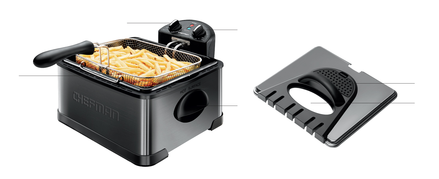 Chefman 4.5 Liter Deep Fryer with Basket Strainer, XL Jumbo size, Adjustable Temperature and Timer, Size: Large, Black