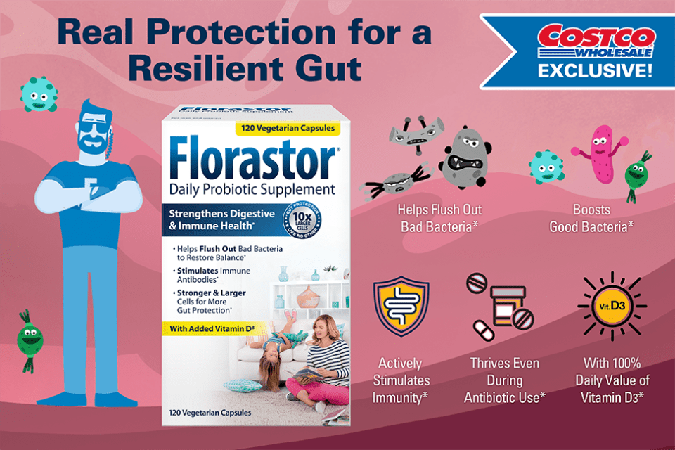 Florastor Daily Probiotic with Vitamin D3, 120 Vegetarian Capsules