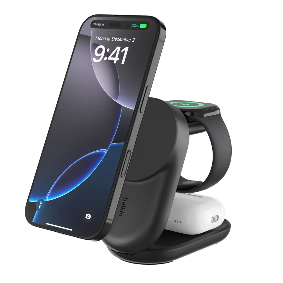 Belkin 3-in-1 Foldable Magnetic Charger with Qi2 25W in Black