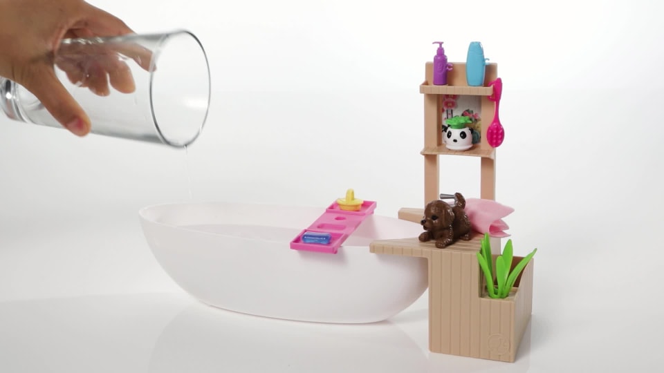 Barbie Fizzy Bath Doll & Playset, Blonde, With Tub, Puppy & More