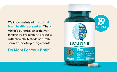  NEURIVA Plus Brain Supplement for Memory and Focus Clinically  Tested Nootropics for Concentration for Mental Clarity, Cognitive  Enhancement Vitamins B6, B12, Phosphatidylserine 30 Capsules : Health &  Household