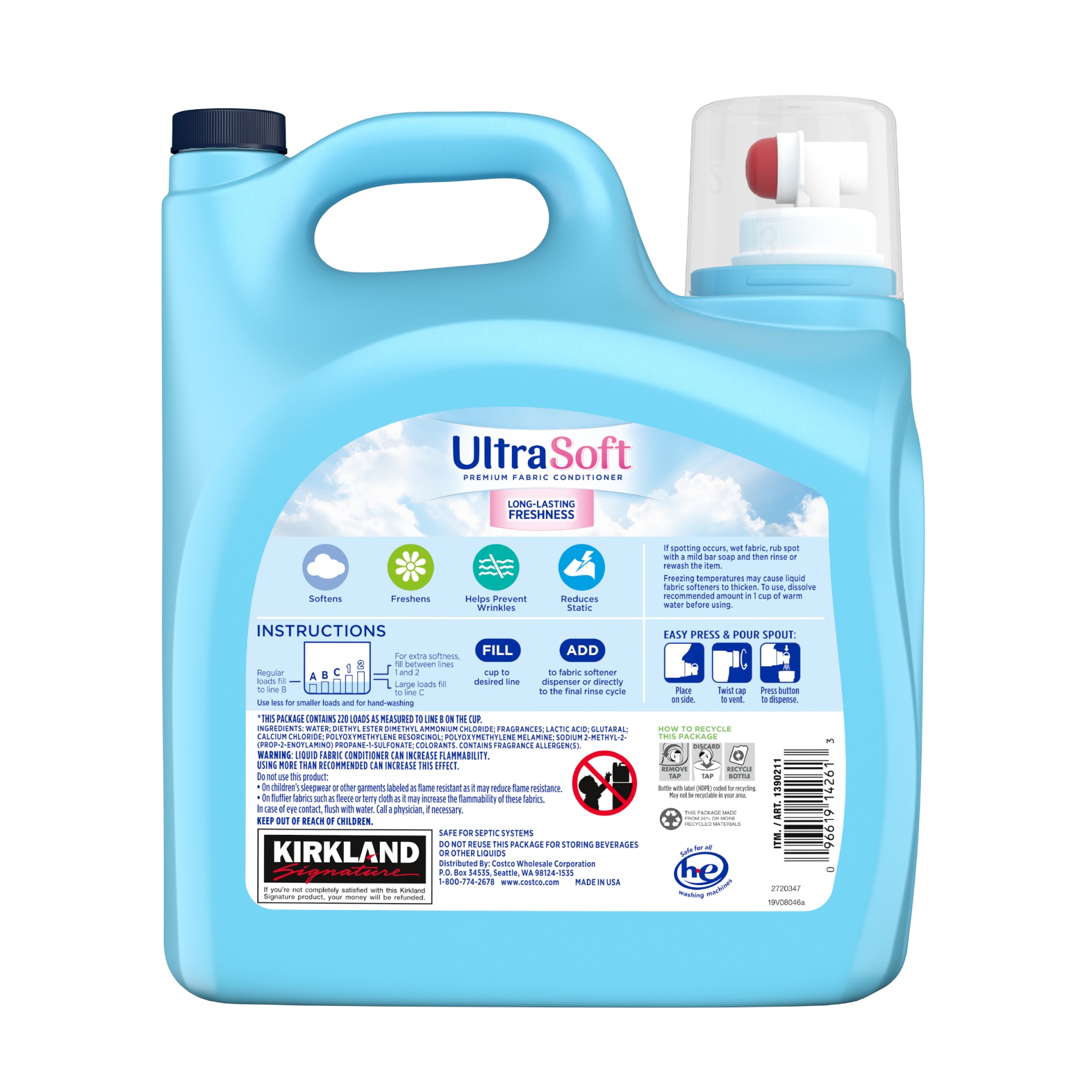 Kirkland Signature Ultra Fresh Premium Fabric Conditioner, 276 Loads, 187 fl oz main image 0