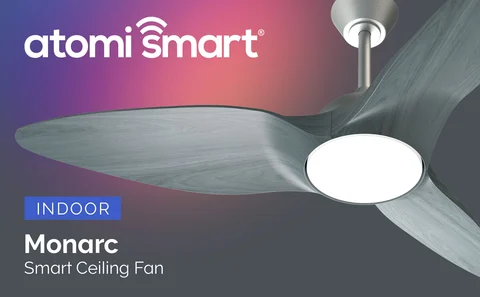 Close up of the Atomi Smart Indoor Ceiling Fan
