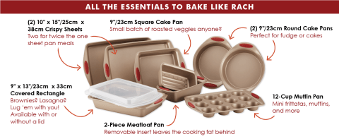  Rachael Ray Cucina Nonstick Bakeware Set Baking Cookie Sheets  Cake Muffin Bread Pan, 10 Piece, Latte Brown with Cranberry Red Grips :  Everything Else