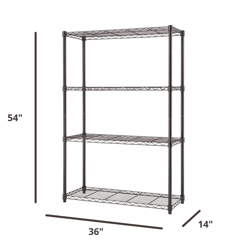 TRINITY 4Tier Indoor Wire Shelving Rack, 36” x 14” x 54”, NSF, Dark