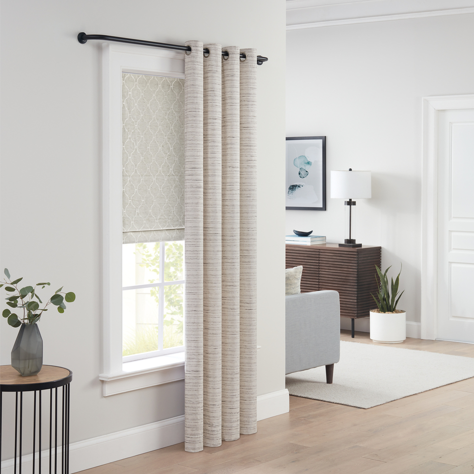 thumbnail video image 2 of Eclipse Barnes 1" Blackout Wrap Curtain Rod, 48-86", Brushed Nickel, 2 of 8