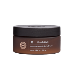 MUSCLE MELT   Usage: Tired, overworked muscles   Format: Rich body butter for self-massage   Ingredients: Sweet Birch, Rosemary, Shea Butter   Application: All affected areas 