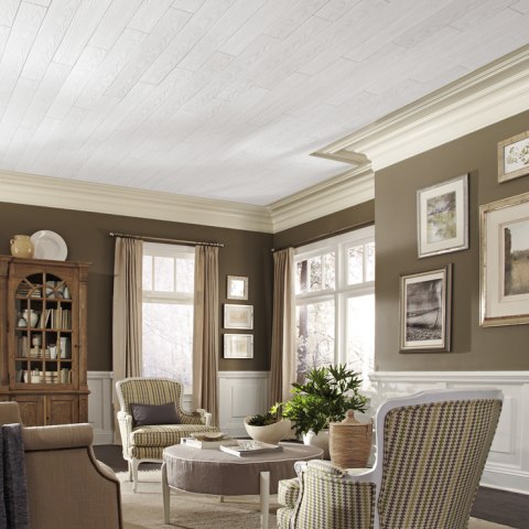 White Faux Wood Surface Mount Acoustic Plank Ceiling Tiles | Shelly ...