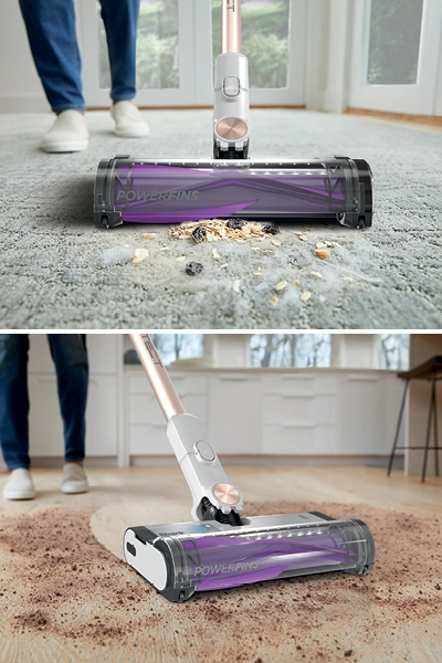 Adapts and reacts to fine dust, large particles, embedded dirt, and pet hair to deep-clean on carpets and hard floors.