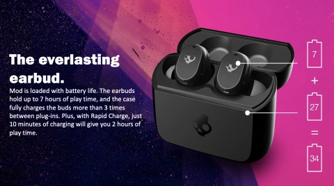 Skullcandy Mod true Black (S2FYWーP740) Skullcandy Mod Sport Earbuds, Waterproof, Noise Cancelling