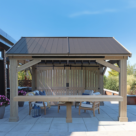 16 ft x 14 ft Timber Frame Pavilion Wood Counter by Yardistry