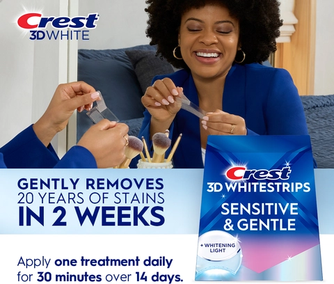 Crest 3DWhitestrips Sensitive & Gentle + Whitening Light, Teeth