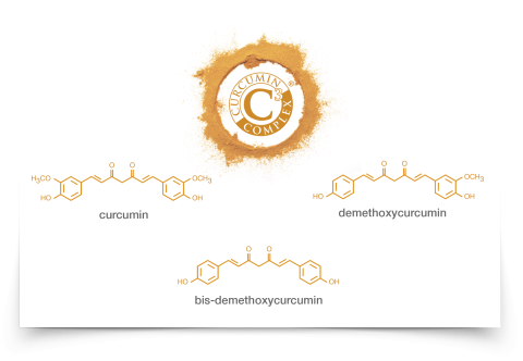 hình ảnh trình diễn phân tử có văn bản "curcumin, bis-demethoxycurcumin, demethoxycurcumin)"