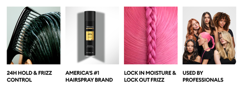 Comb through wet hair, hairspray bottle, smooth pink braided hair &amp; diverse women with bold styles.