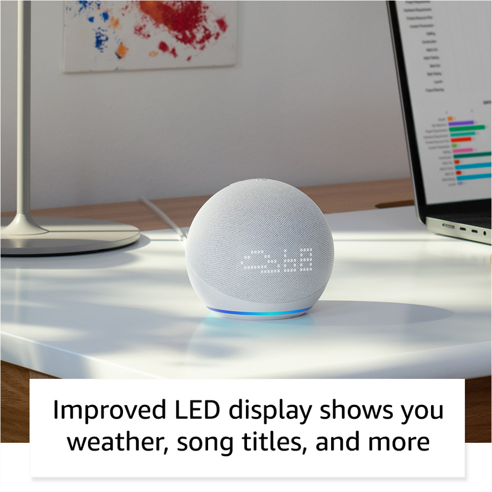 All-New Echo Dot (5th Gen, 2022 release) with clock - Smart speaker  with clock and Alexa - Cloud Blue