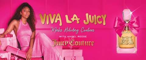 Angel Reese with Viva La Juicy perfume bottle