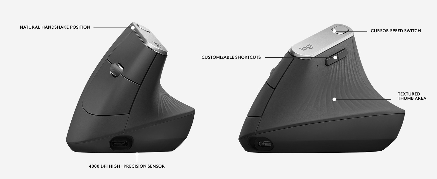 Logitech MX Vertical Wireless Mouse – Advanced Ergonomic Design Reduces  Muscle Strain, Control and Move Content Between 3 Windows and Apple  Computers