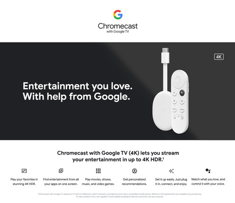 Google Chromecast with Google TV - Streaming Media Player in 4K HDR - Snow  - New 705353038525