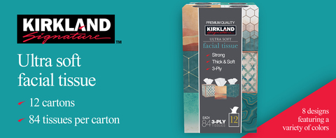 Kirkland Signature Ultra Soft Facial Tissues, 12 Cartons Total