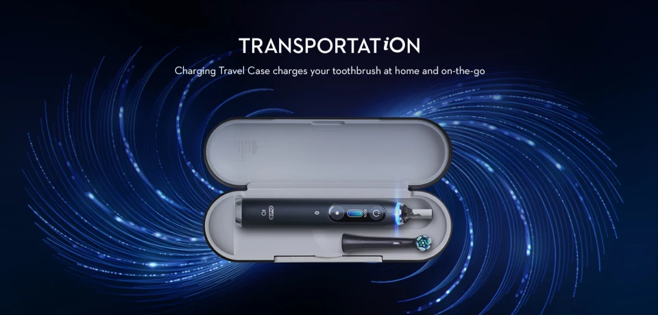 The Oral-B iO series 9 charging travel case charges your toothbrush at home on-the-go