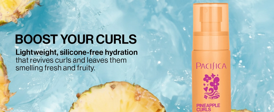 pacifica pineapple curls frizz control spray curl refresher mist curly wavy hair hydrating anti-frizz day booster extract vitamin b c hydration nourish
