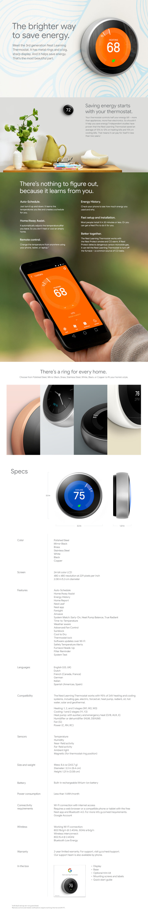 Google Nest Learning Thermostat 3rd Generation - Works with Google