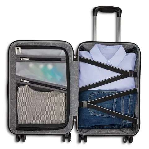 Suitcase open to show interior.