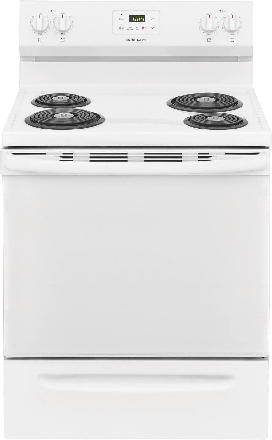 white freestanding electric range