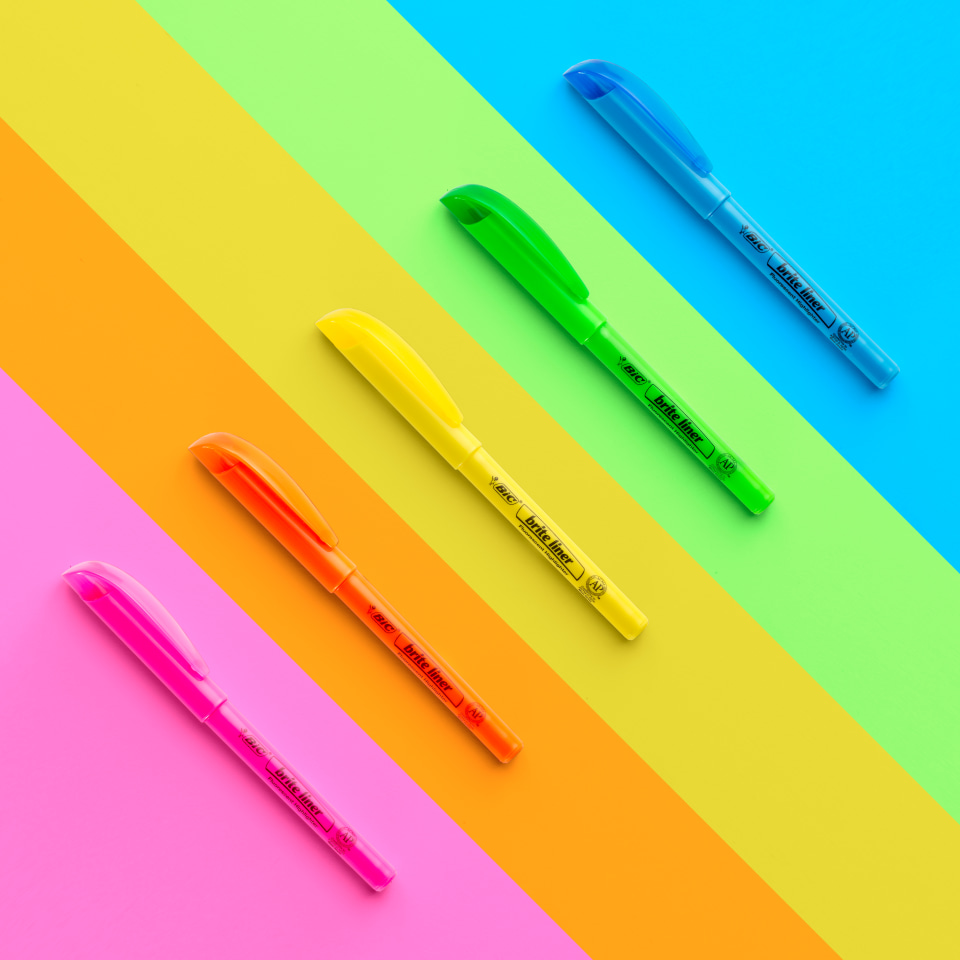 thumbnail video image 2 of BIC Brite Liner Highlighter, Chisel Point, School Supplies, Assorted Colors, 5-Count, 2 of 14