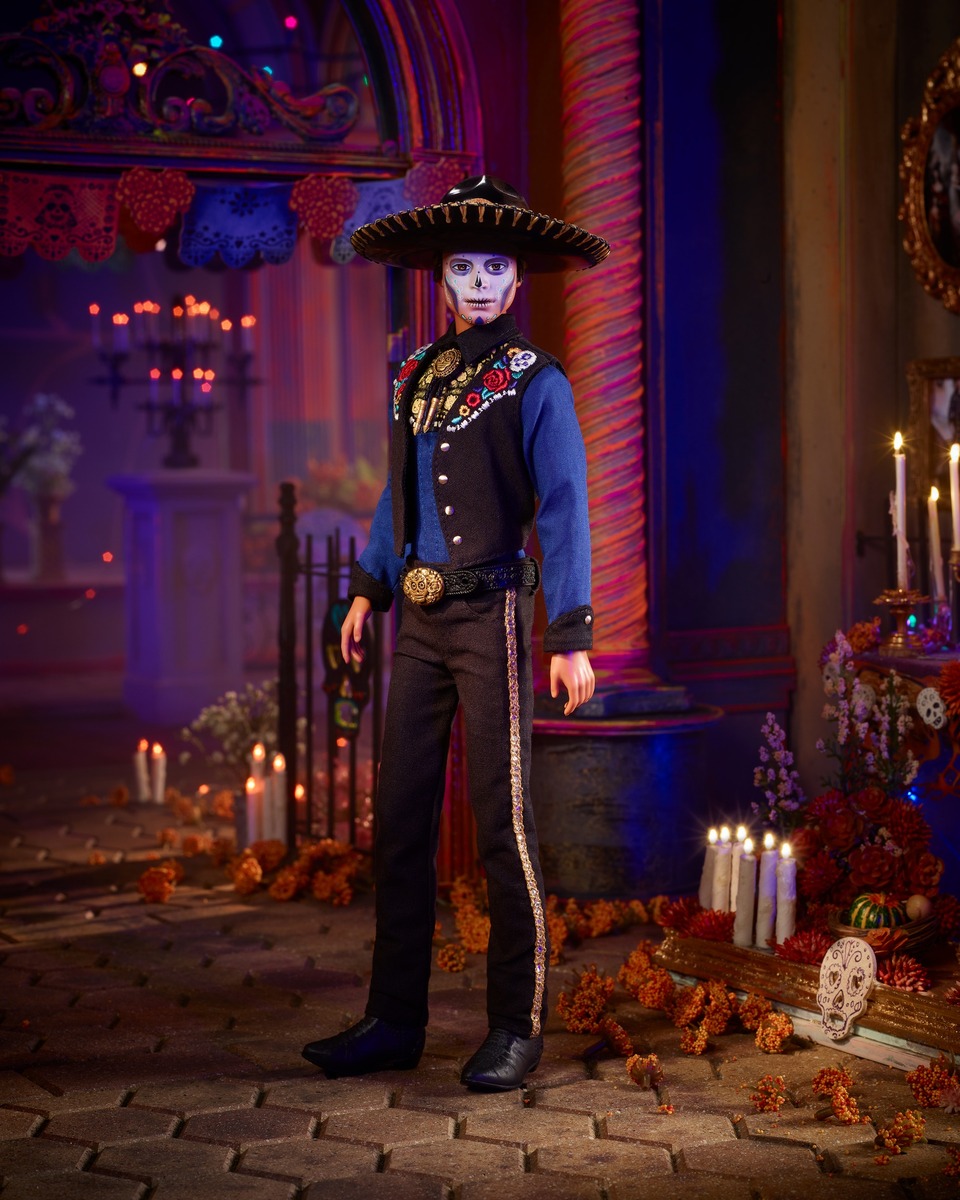 thumbnail video image 2 of Barbie Signature 2022 Dia de Muertos Collectible Ken Doll with Bolero Tie & Sombrero, 2 of 7