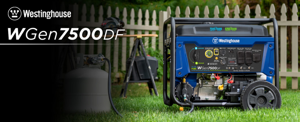 thumbnail video image 2 of Westinghouse 9500 Peak Watt Home Backup Dual Fuel Portable Generator, Transfer Switch Ready, Gas/Propane, 2 of 13