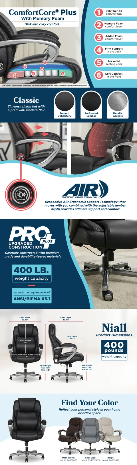 La-Z-Boy Niall AIR Lumbar Pro+ Ergonomic Faux Leather Executive