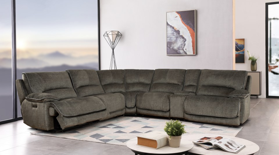 Redding 6-piece Fabric Power Reclining Sectional with Power Headrest ...