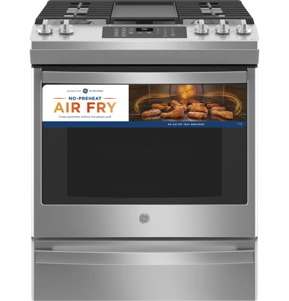 JGS760EPES GE 30 Slide In Front Control Convection Gas Range with No Preheat Air Fry and Self Clean Slate